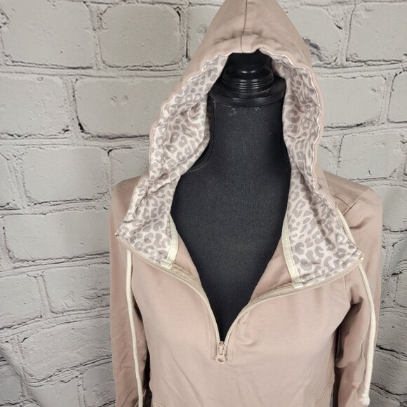 Pulse Boutique Tan Leopard Print Pullover Hoodie Sweatshirt Top Brown Womens S - Picture 2 of 7